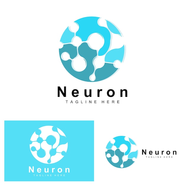 Neuron Logo Design Vector ilustración de células nerviosas Marca de salud de ADN molecular