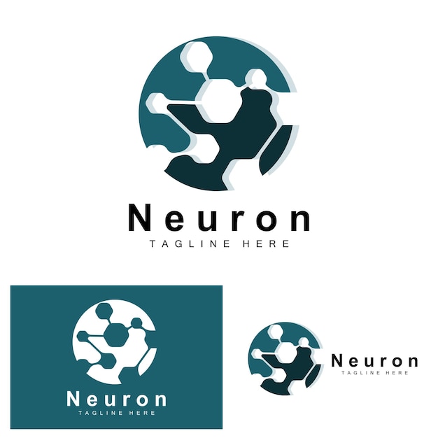 Neuron Logo Design Vector ilustración de células nerviosas Marca de salud de ADN molecular