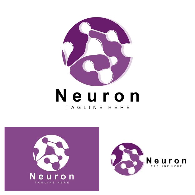 Neuron Logo Design Vector ilustración de células nerviosas Marca de salud de ADN molecular