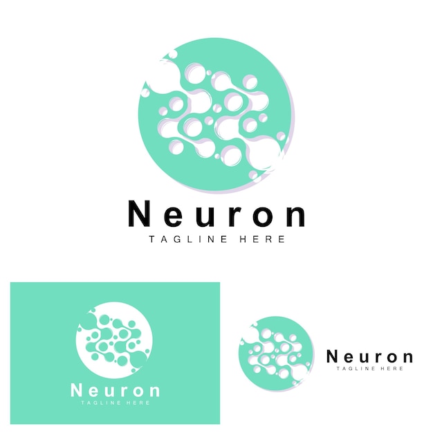 Neuron Logo Design Vector ilustración de células nerviosas Marca de salud de ADN molecular