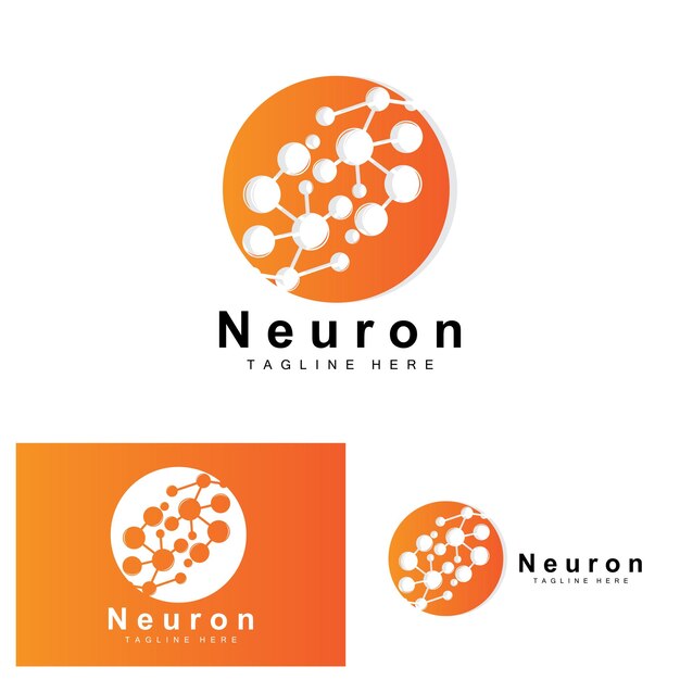 Neuron Logo Design Vector ilustración de células nerviosas Marca de salud de ADN molecular