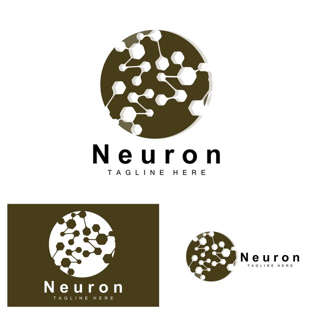 Neuron Logo Design Vector ilustración de células nerviosas Marca de salud de ADN molecular