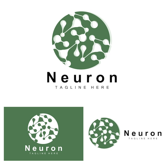 Neuron Logo Design Vector ilustración de células nerviosas Marca de salud de ADN molecular
