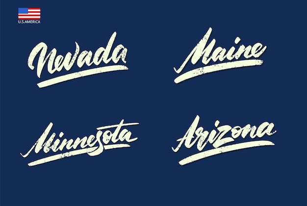 Nevada, maine, arizona, minnesota vintage deportes letras ilustración vectorial