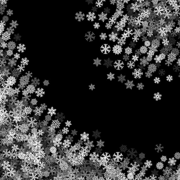 Vector nevadas con copos de nieve al azar en la oscuridad