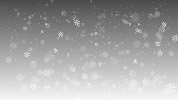 nevadas, nieve que cae realista, copos de nieve en diferentes formas y formas.