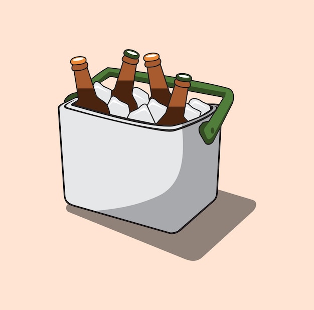 Nevera de dibujos animados con ilustración de diseño de botellas de cerveza