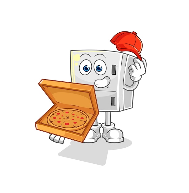 Nevera pizza repartidor vector personaje de dibujos animados