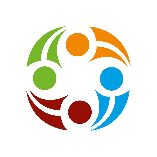 New People Ilustración de trabajo en equipo y armonía en la diversidad con un logotipo de círculo de hojas coloridas