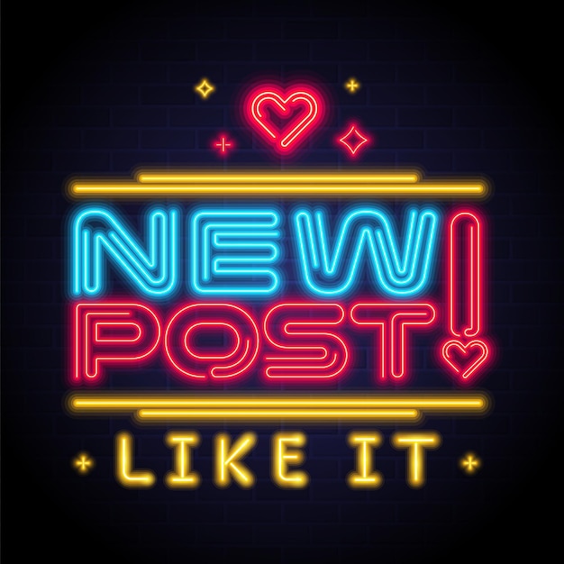 New Post Neon Light Social Media Neon Bright Fondo oscuro y brillante