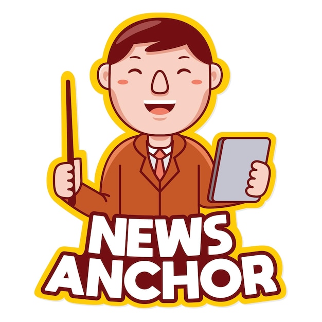 News Anchor Profession Mascot Logo Vector en estilo de dibujos animados