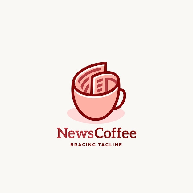 News Coffee Abstract Vector Sign Emblem o Logo Template Rollo de periódico como un concepto de taza de café con tipografía moderna aislada