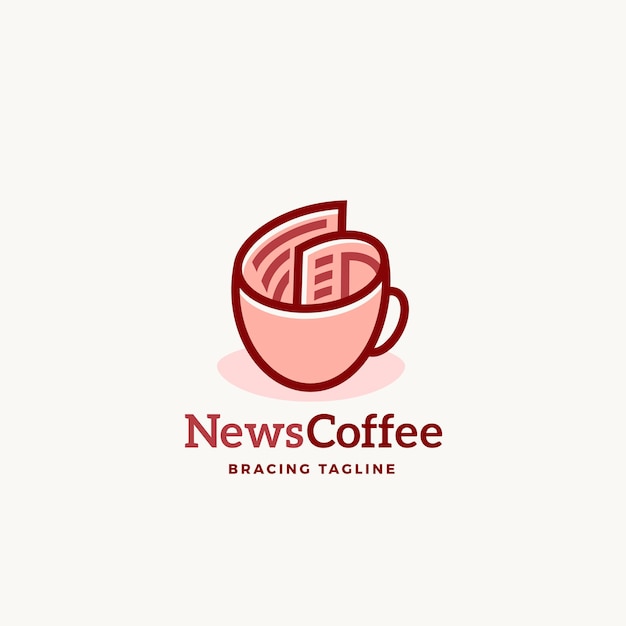 News coffee abstract vector sign emblem o logo template rollo de periódico como un concepto de taza de café con tipografía moderna aislada