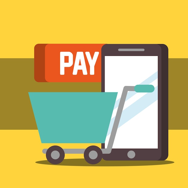 Vector nfc payment technology shopping cart pago de teléfonos inteligentes