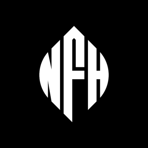 NFH diseño de logotipo de letra de círculo con forma de círculo y elipse NFH letras de elipse con estilo tipográfico Las tres iniciales forman un logotipo de círculo NFH emblema de círculo Monograma abstracto letra marca vector