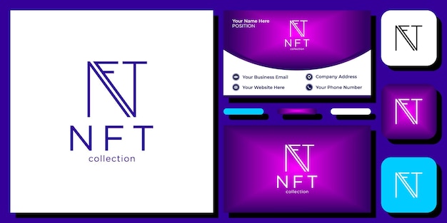 NFT colección iniciales capital simple fuente creativa limpia con plantilla de tarjeta de visita