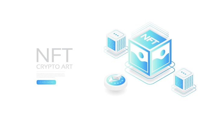 Vector nft isométrico con tecnología blockchain