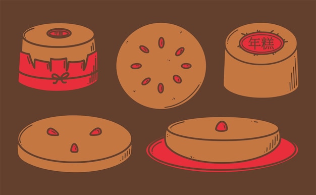 Nian gao pastel de año nuevo chino ilustración vectorial postre de año nuevo chino niangao