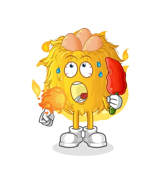 Nido de pájaro come vector de dibujos animados de mascota de chile picante