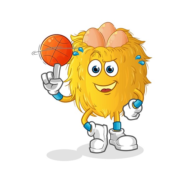 Nido de pájaro jugando baloncesto mascota vector de dibujos animados