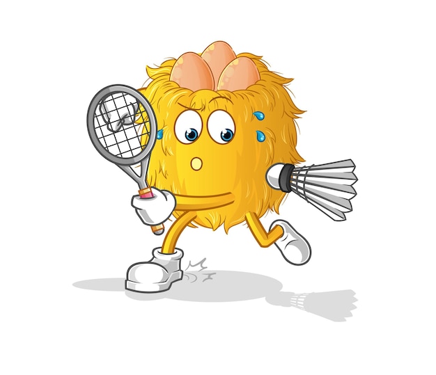 Nido de pájaro jugando ilustración de bádminton. vector de caracteres