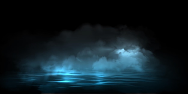 Niebla nublada de humo misterio neblina vapor o niebla por encima de la superficie del agua