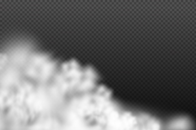 Niebla o humo blanco de nubes vectoriales sobre un fondo a cuadros oscuro