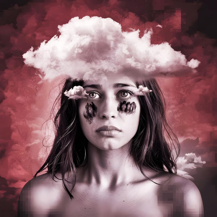 Vector niebla surrealismo blanco y negro foto de una mujer