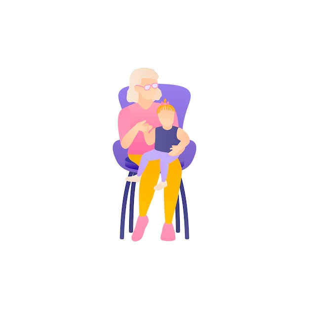 Nietos y abuela juntos ilustración vectorial plana