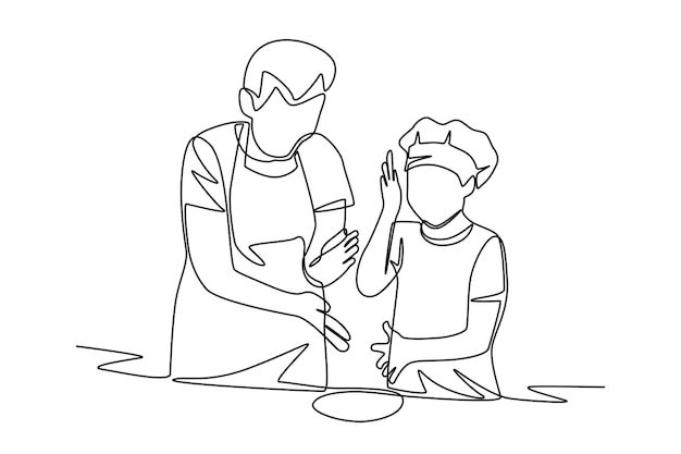 Los nietos y el abuelo hacen pasteles hornear con los abuelos concepto dibujo en línea