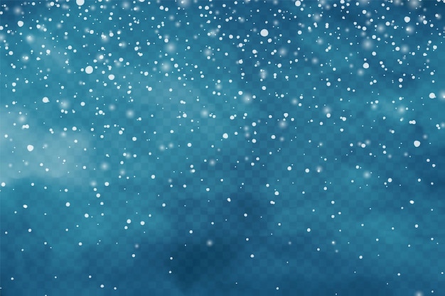 La nieve cae realista con copos de nieve y nubes invierno trasfondo transparente para Navidad o nuevo