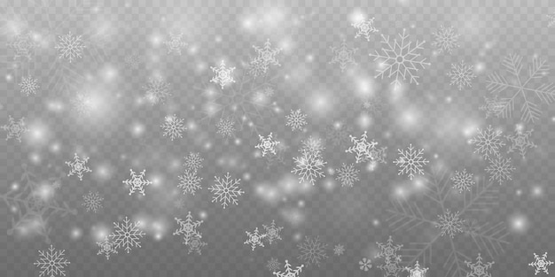 La nieve cae realista con copos de nieve y nubes vector nevadas pesadas copos de Nieve en diferentes