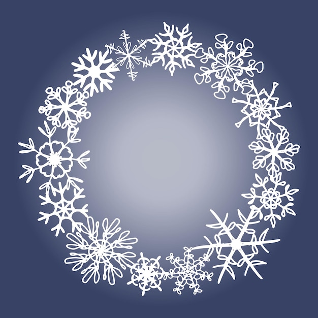 Nieve de copos de nieve para las fiestas de invierno corona para el invierno con copos de nieve y fondo azul Navidad