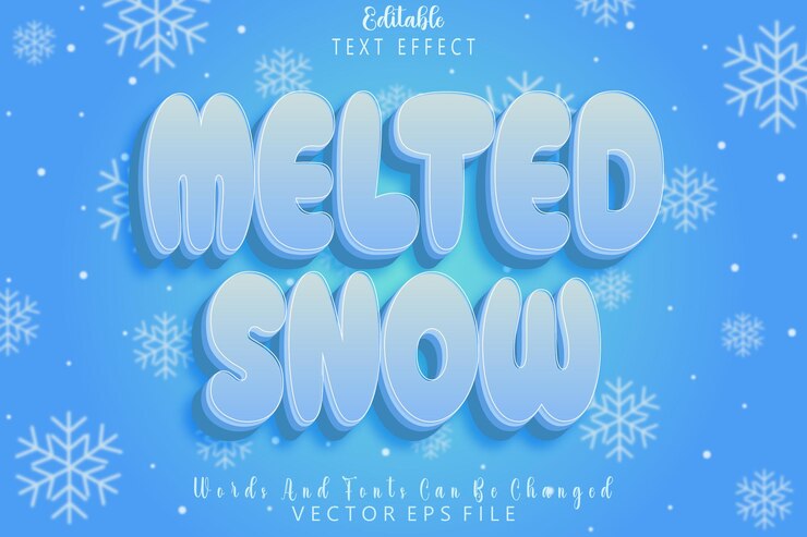 Vector nieve derretida efecto de texto editable relieve estilo de dibujos animados