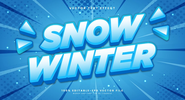 Nieve invierno 3d Estilo de dibujos animados plantilla de efecto de texto editable