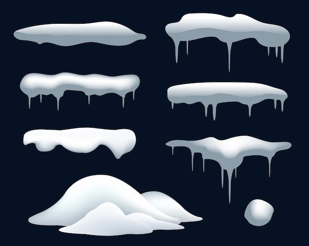 Nieve de invierno y capas de nieve aisladas con ilustración vectorial de malla gradiente