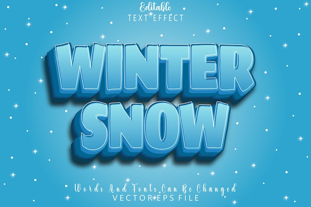 Nieve de invierno Efecto de texto editable Relieve Estilo de dibujos animados