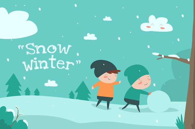 nieve invierno ilustración plana lindo niño desin