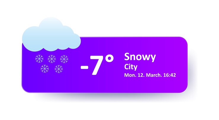 Vector nieve menos 7 grados centígrados fecha de pronóstico del tiempo ciudad ubicación copo de nieve nublado invierno velocidad del viento tormenta nube de aire precipitación temperatura presión atmosférica fahrenheit hielo