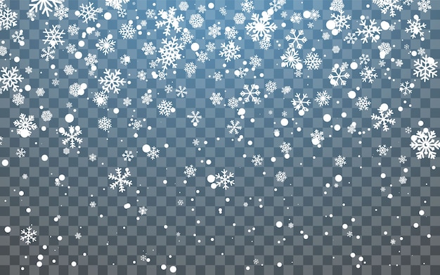Vector nieve navideña. copos de nieve cayendo sobre fondo oscuro. nevada.