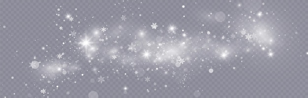 Nieve que cae. Fondo de Navidad. Ventisca de nieve. Fondo transparente. Efecto de luz