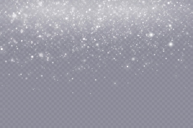 Nieve que cae. Fondo de Navidad. Ventisca de nieve. Fondo transparente. Efecto de luz
