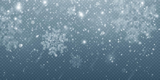 Nieve que cae realista sobre fondo transparente
