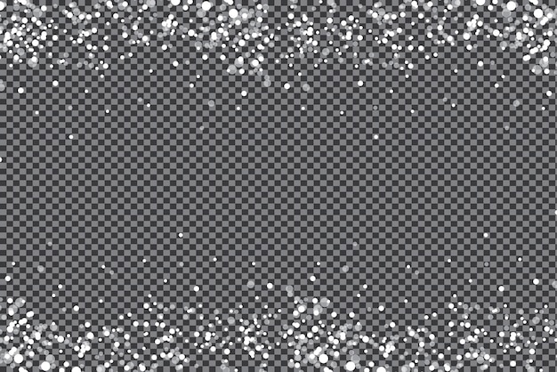 Nieve que cae sobre fondo transparente. Copo de nieve blanco. Ilustración de vector.