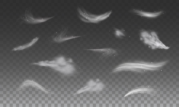 Nieve y viento en un fondo transparente Gradiente blanco Ilustración vectorial de elementos decorativos