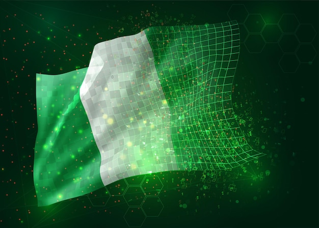 Nigeria, en vector bandera 3d sobre fondo verde con polígonos y números de datos