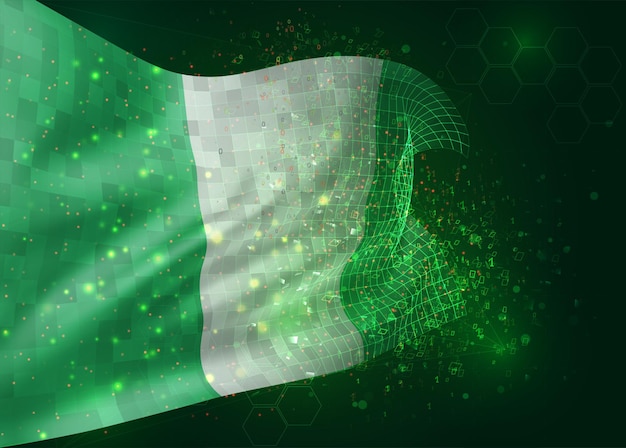 Nigeria, en vector bandera 3d sobre fondo verde con polígonos y números de datos