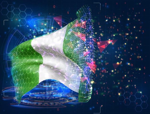 Nigeria vector bandera objeto 3D abstracto virtual de polígonos triangulares sobre un fondo azul