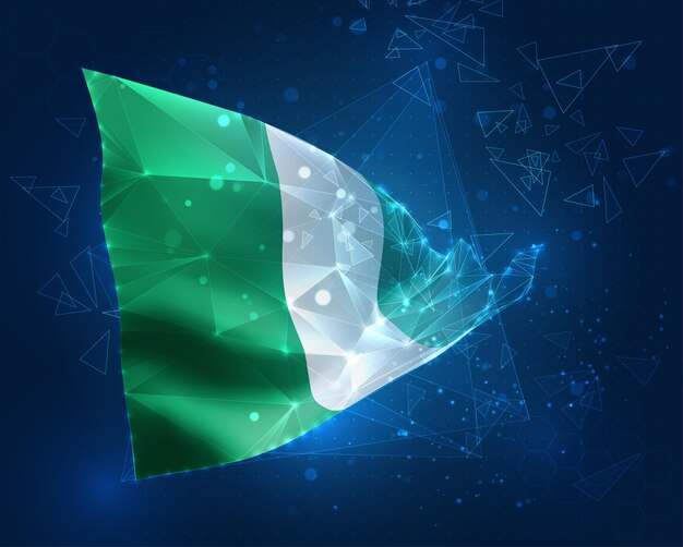 Nigeria vector bandera objeto 3D abstracto virtual de polígonos triangulares sobre un fondo azul