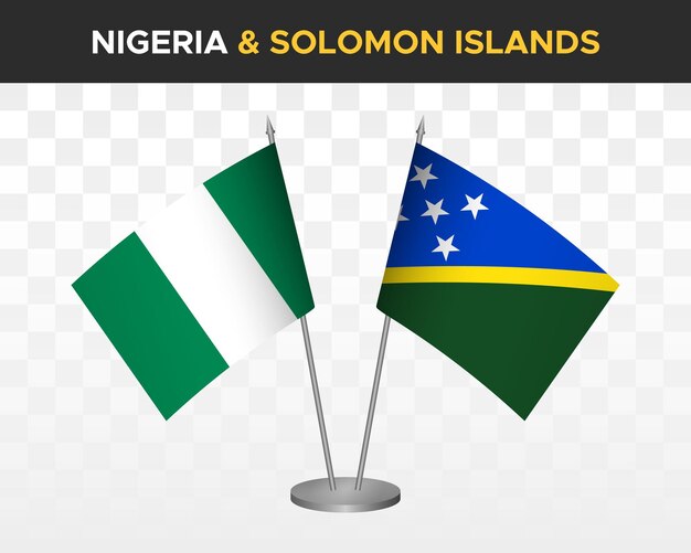 Nigeria vs islas salomón maqueta de banderas de escritorio aislado 3d vector ilustración banderas de mesa